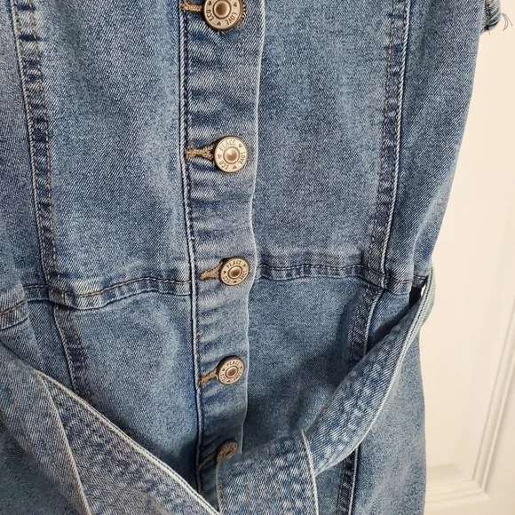 Peace Love Eco Denium Button and Tie Mini Dress - Picture 3 of 10